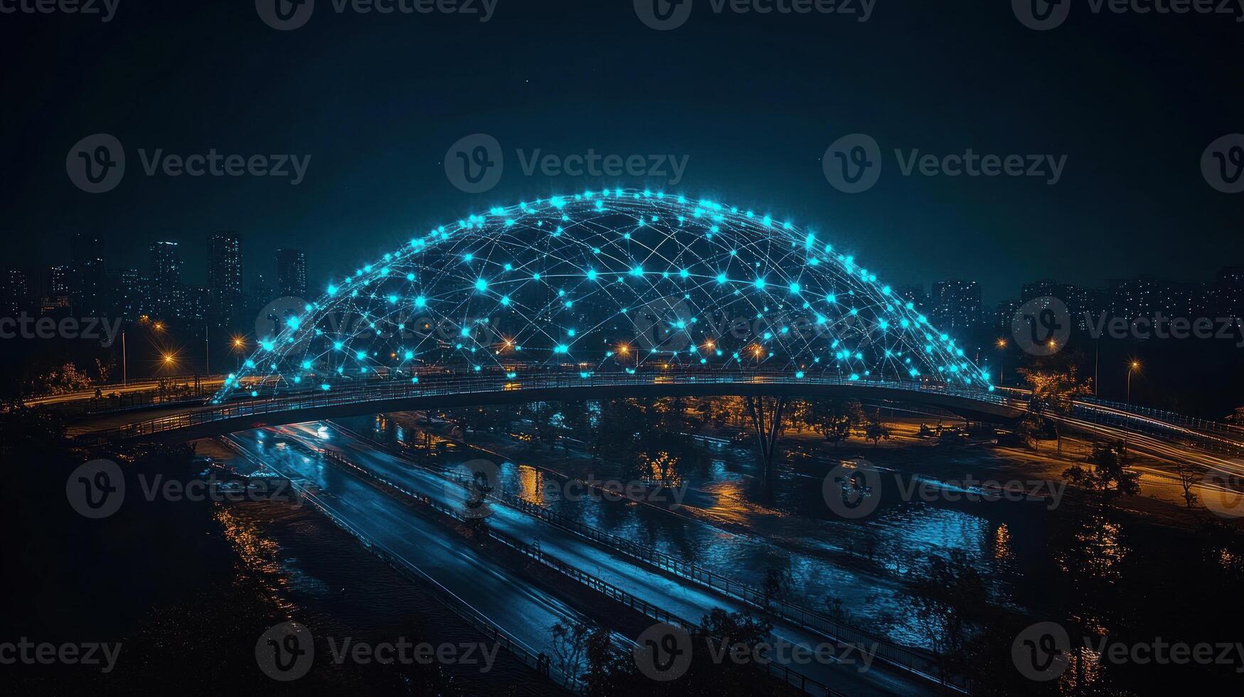 A bridge with lights on it at night photo