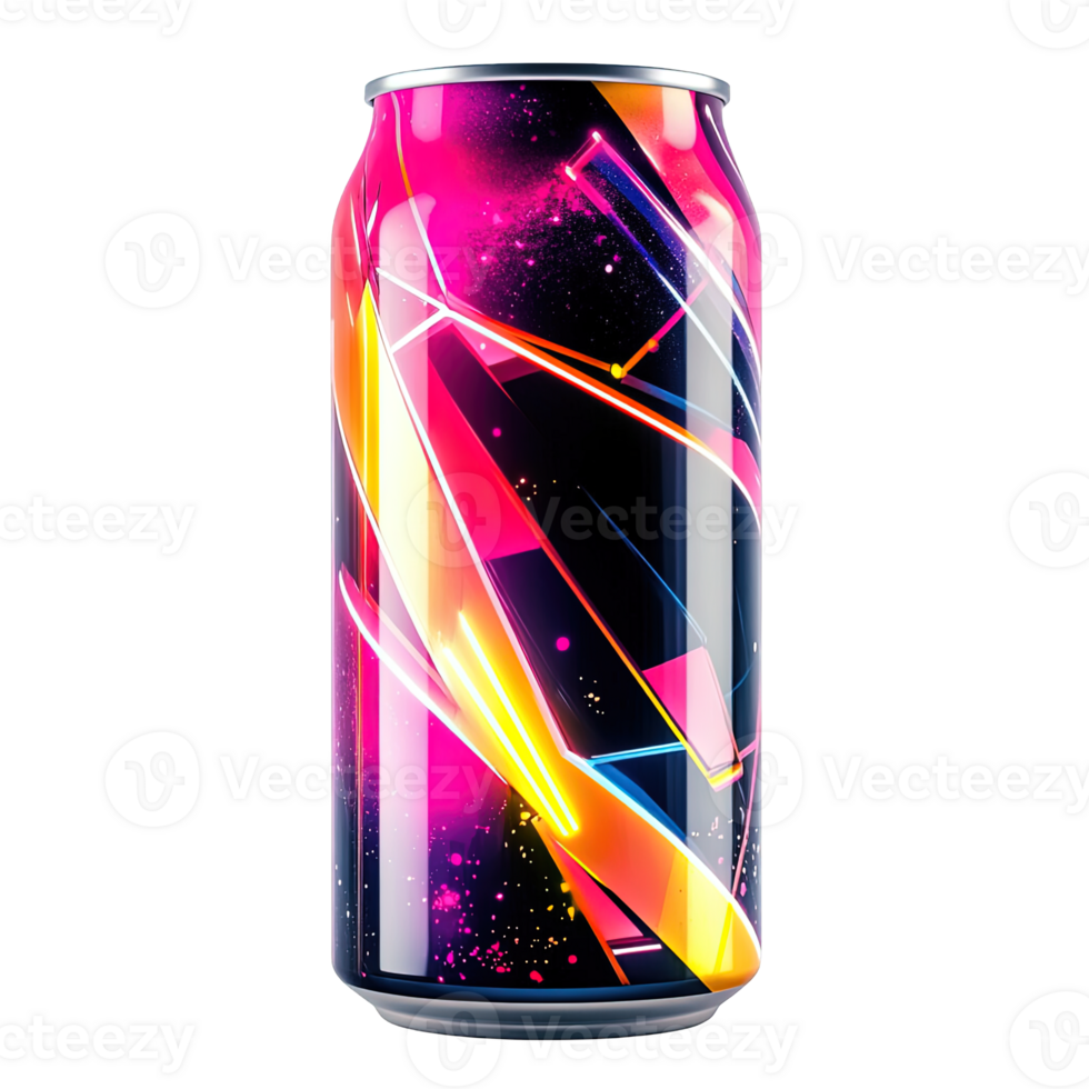 Sleek and Modern Soda Can with Bold Sci Fi Graphics and Illuminated Streaks png