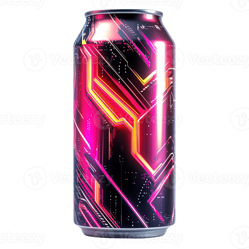 Energy Drink Can with Futuristic Digital Circuit Patterns png