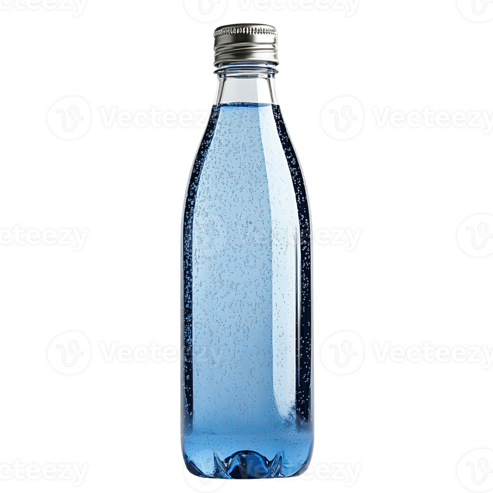 Modern and Sophisticated Mineral Water Bottle with Crystal Clear Sparkling Bubbles and Silver Cap on Transparent Background png
