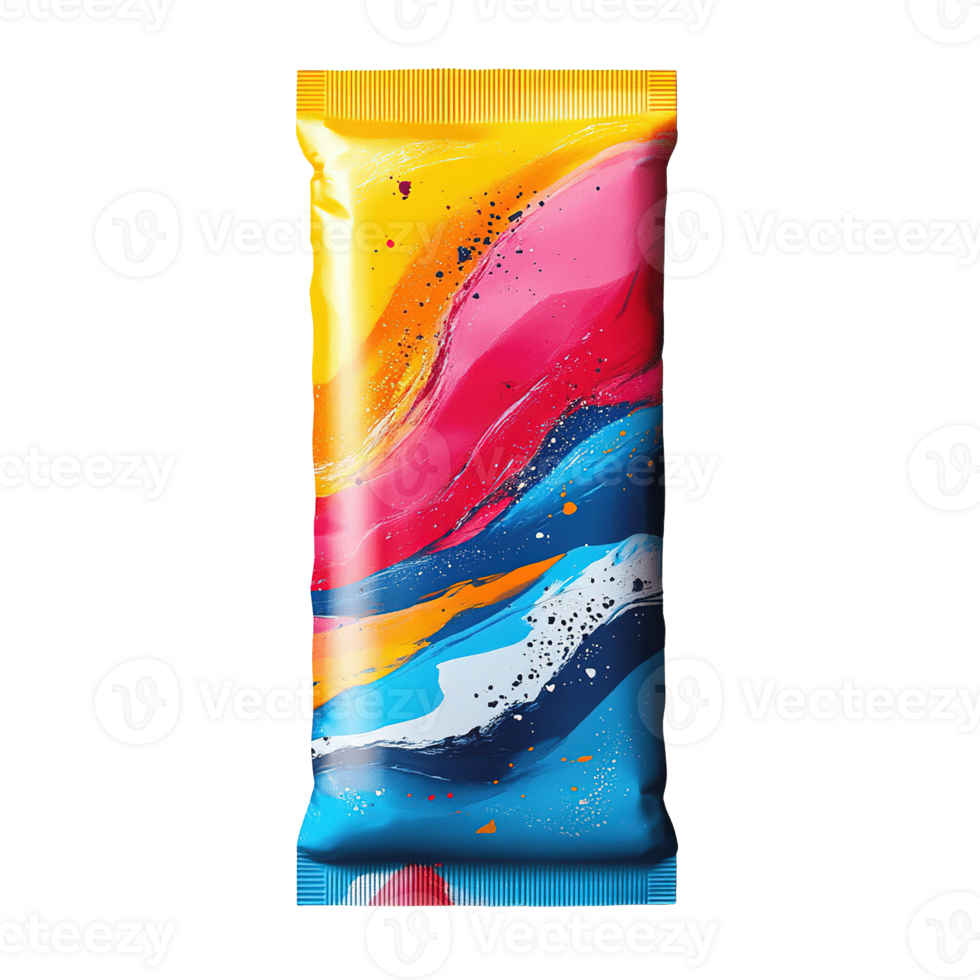 Stylish Energy Bar Wrappers Featuring Colorful Fluid Art Patterns png