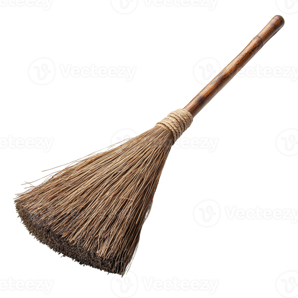 Old-Fashioned Straw Broom with Polished Wooden Handle png