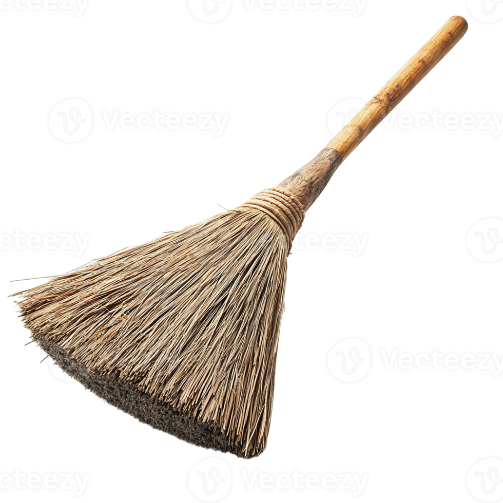 Handcrafted Natural Fiber Broom with Wooden Handle png