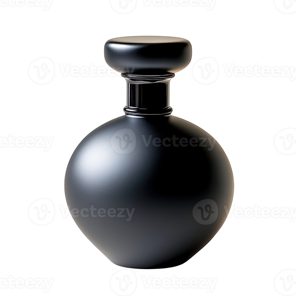 Black Perfume Bottle Featuring Matte Finish and Elegant Gold Accent on Transparent Background png