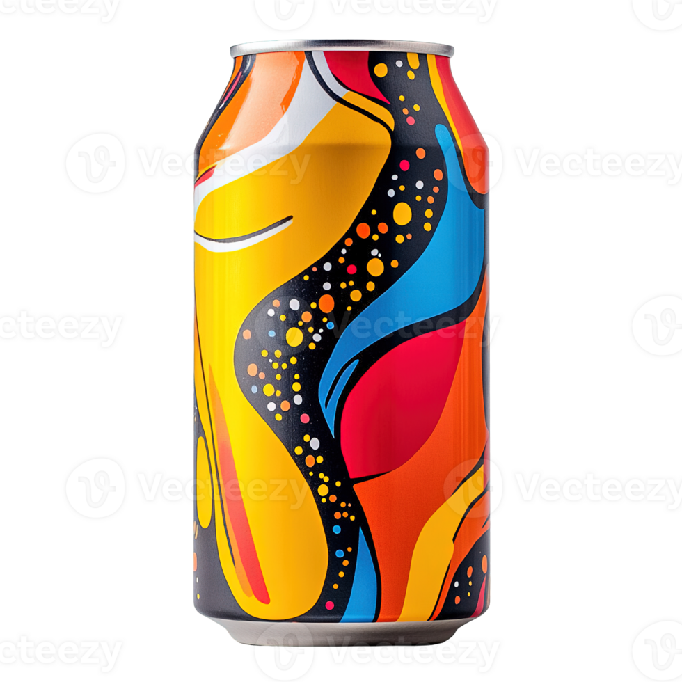 Stylish and Contemporary Energy Drink Can with Abstract Motifs Isolated on Transparent Background png