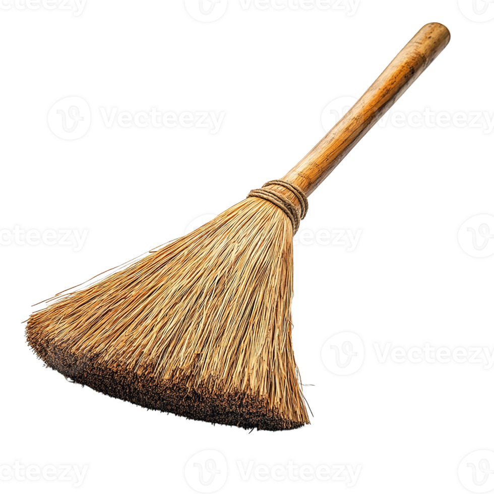 Rustic Traditional Wooden Broom with Natural Coconut Bristles png
