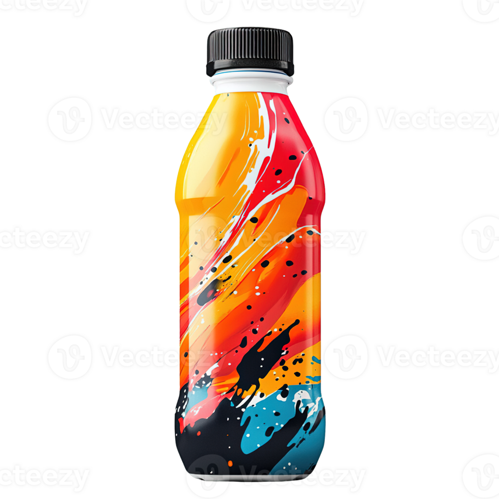 Stylish Beverage Bottle with Bold and Energetic Abstract Patterns on Transparent Background png