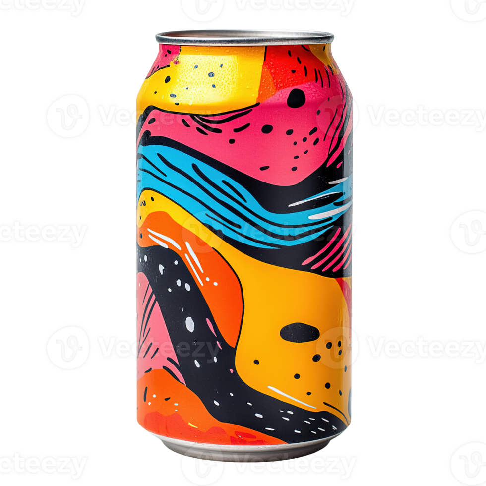 Modern and Eye Catching Soft Drink Can with Artistic Abstract Pattern Isolated on Transparent Background png