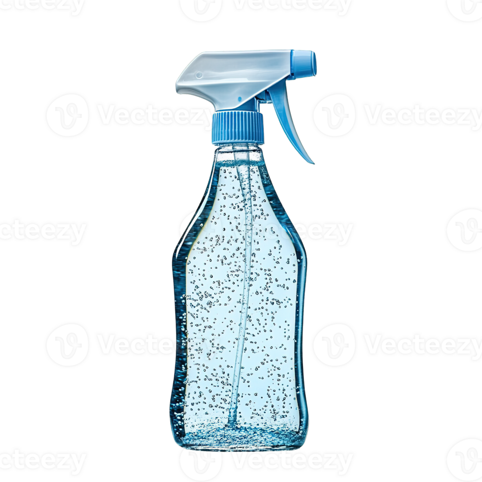 Multipurpose Surface and Window Cleaner Spray Bottles with Blue Liquid and Trigger Dispenser Isolated on Transparent Background png
