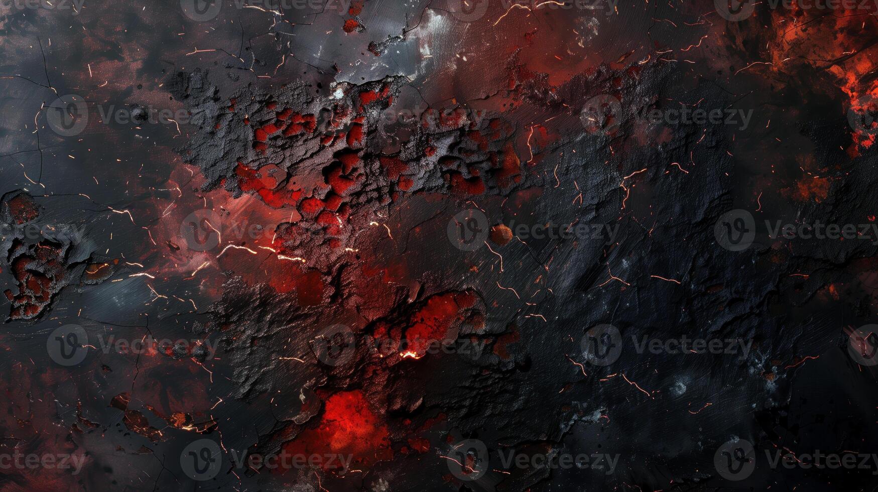 Abstract cracked molten lava texture with glowing red and black volcanic surface in a dramatic fiery composition photo