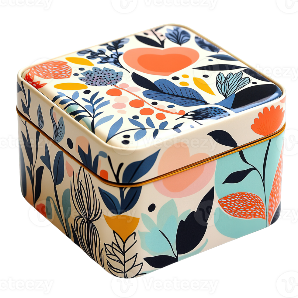 Trendy Square and Rectangular Storage Tin Featuring Unique Hand Drawn Patterns on Transparent Background png