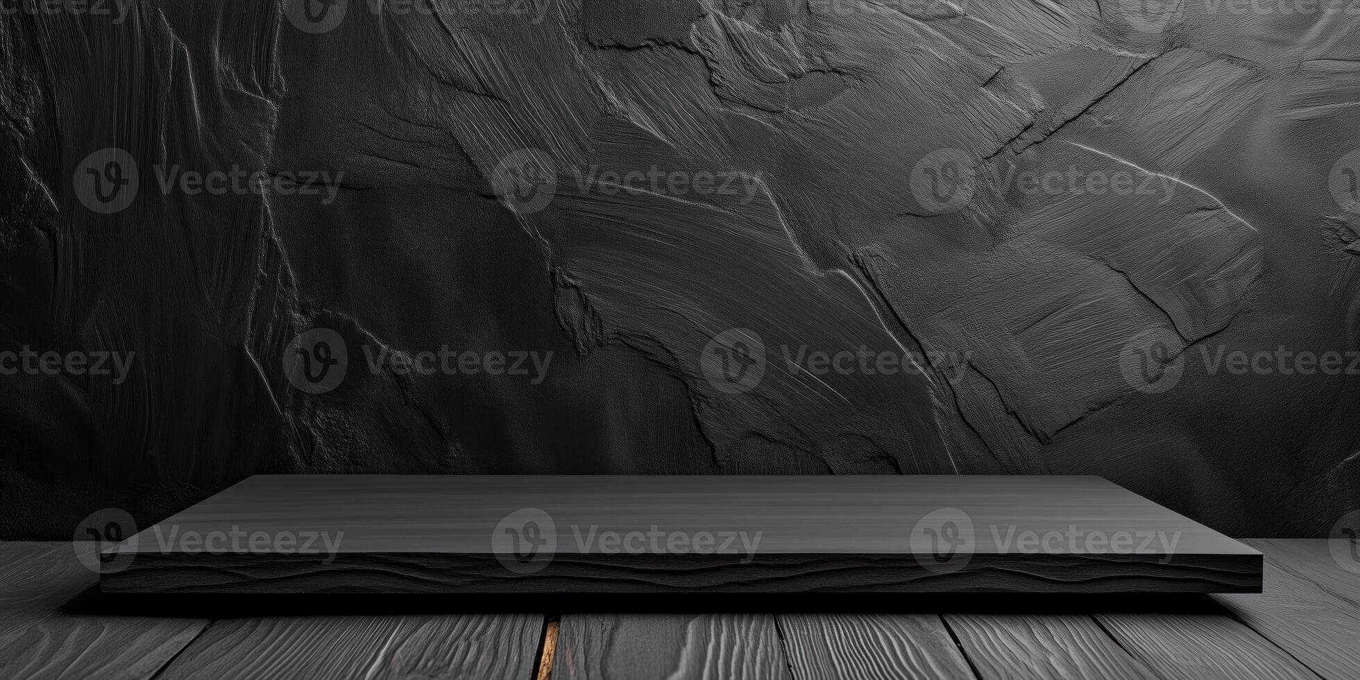 Dark textured background with black stone display surface for product showcase photo