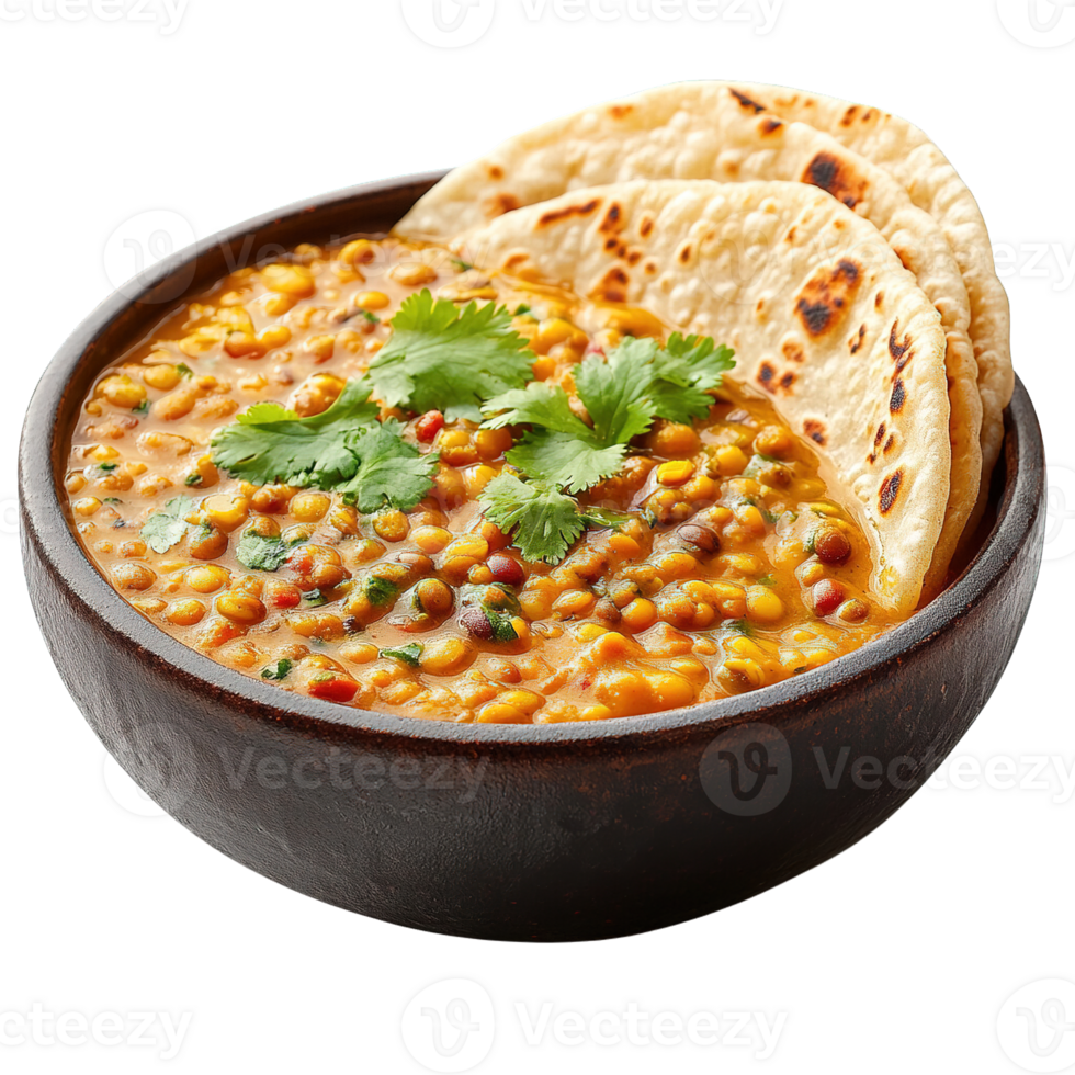 Healthy and Aromatic Indian Dal with Roti Isolated on Transparent Background png