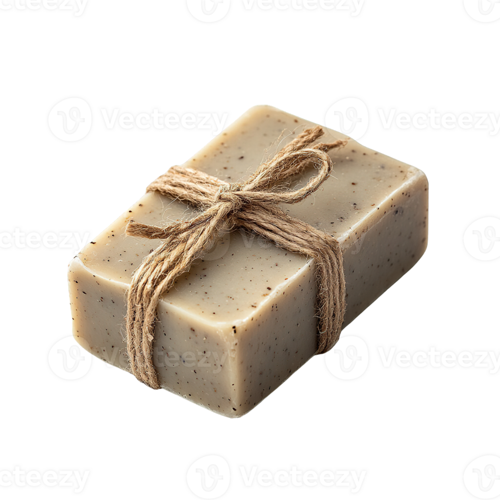 Aesthetic Handmade Botanical Soap Bar with Rustic Twine Packaging Isolated on Transparent Background png