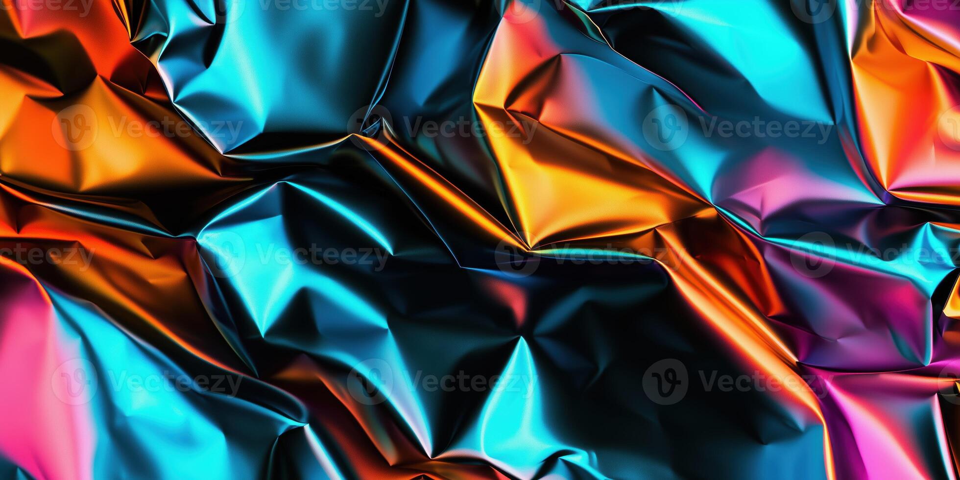 Iridescent metallic wrinkles with vibrant reflections in abstract background photo