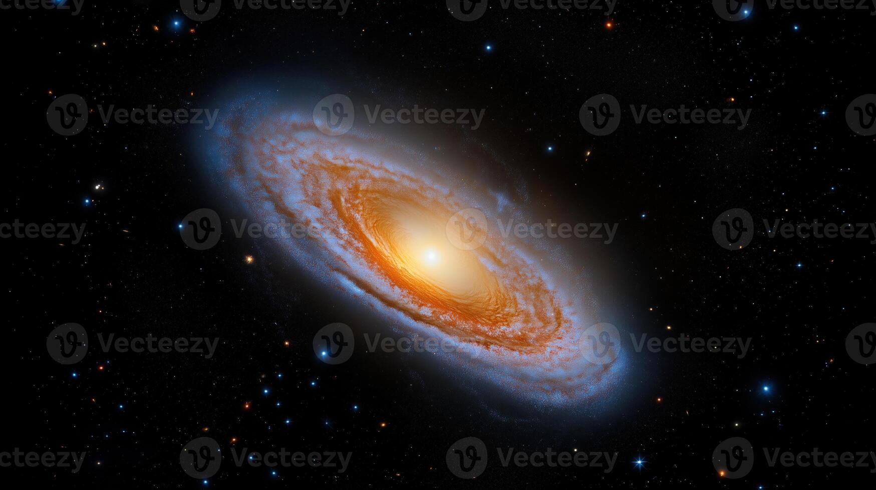 Stunning spiral galaxy in deep space with glowing core and intricate dust lanes surrounded by stars photo