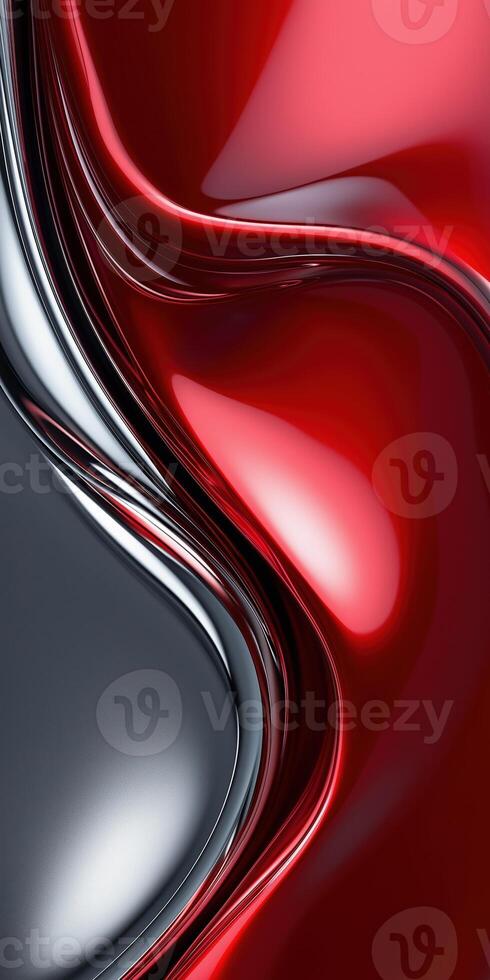 Abstract Red and Silver Metallic Fluid Design with Glossy Finish Modern Digital Artwork Ideal for Mobile Wallpapers photo