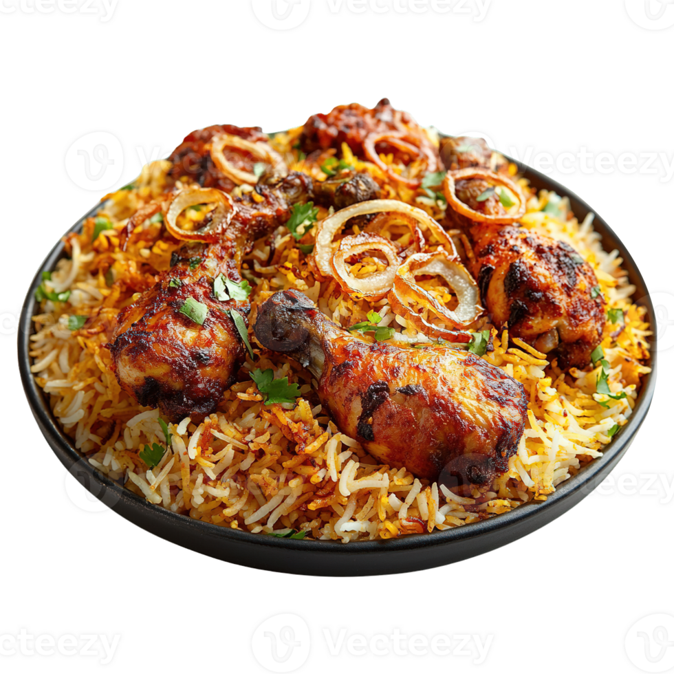 Rich and Aromatic Chicken Biryani with Tender Chicken Pieces and Fragrant Rice Infused with Exotic Spices png