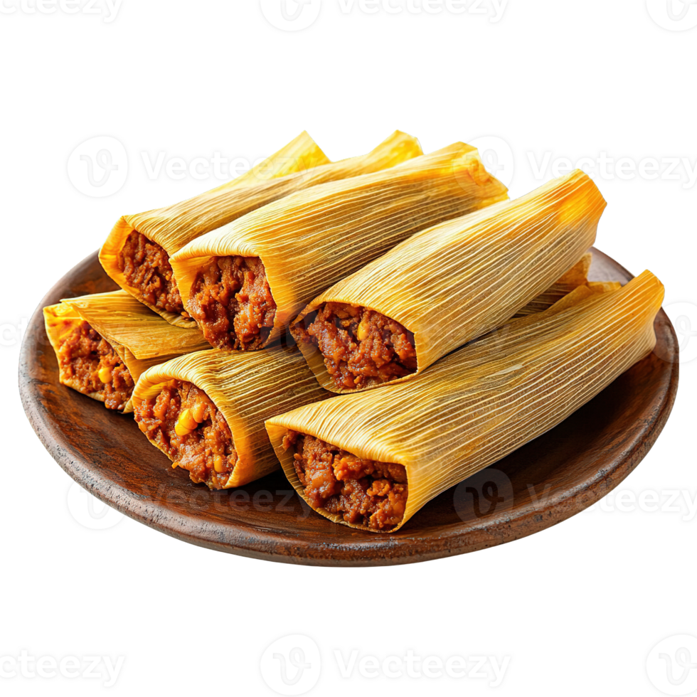 Authentic Mexican Tamales on a Rustic Plate on Transparent Background png