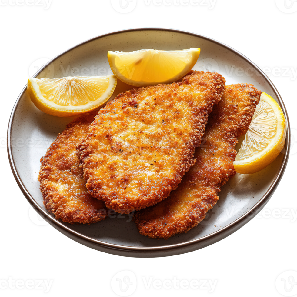Mouthwatering German Schnitzel with a Perfectly Crisp Breading and Fresh Parsley Garnish on a Rustic Plate png