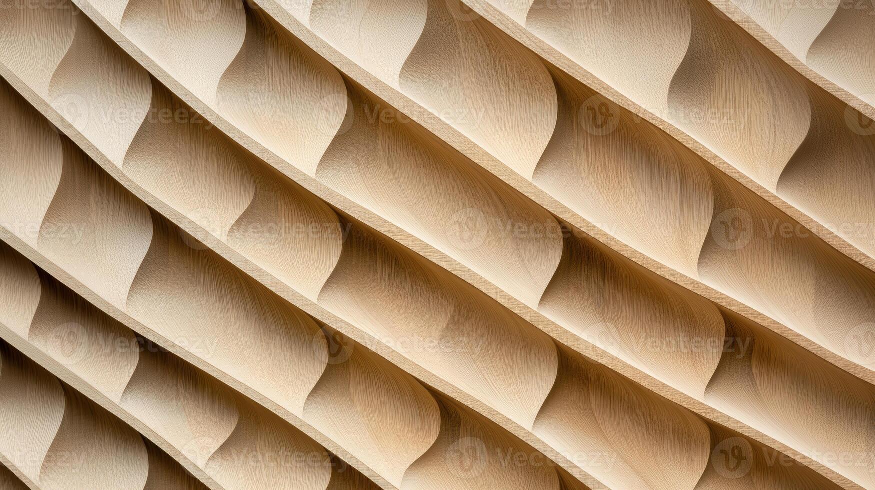 Close-up of abstract wooden geometric pattern with wavy textured surface photo