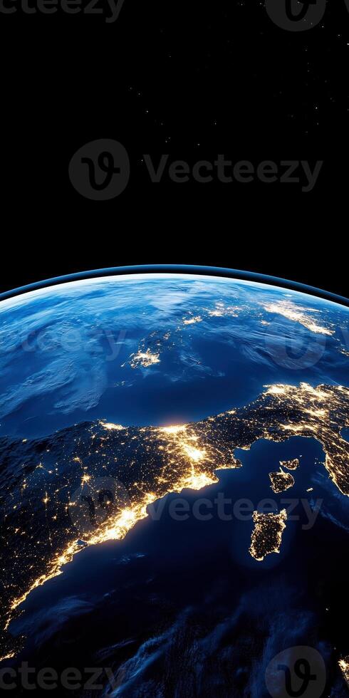 Breathtaking View of Europe from Space Showing Glowing City Lights at Night photo