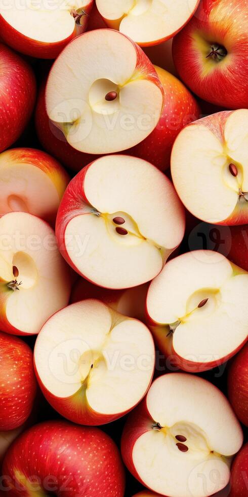Close-Up of Fresh Red Apple Halves in a Crisp and Juicy Pattern Digital Illustration for Mobile Wallpaper Art photo