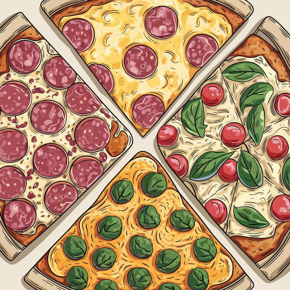 pizza colorful line art illustration stock photos vector