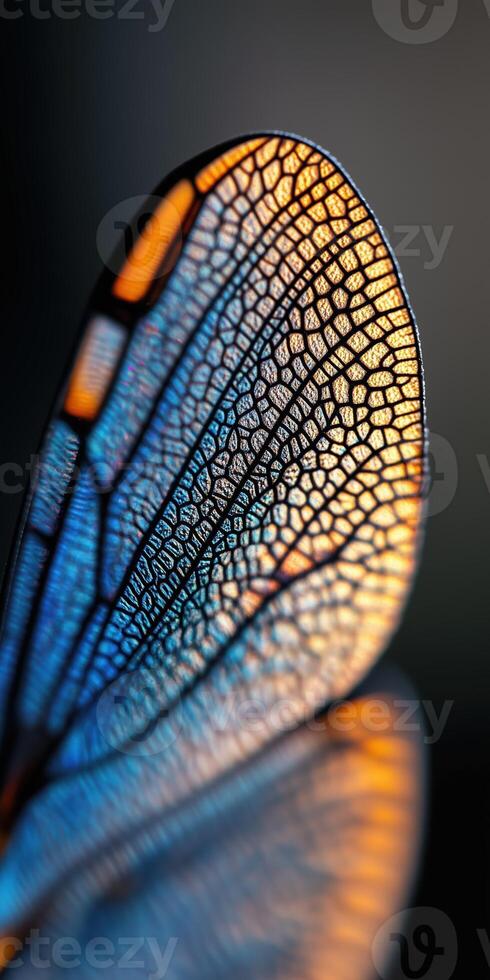 Close-Up of a Dragonfly Wing Displaying Delicate Iridescent Patterns photo