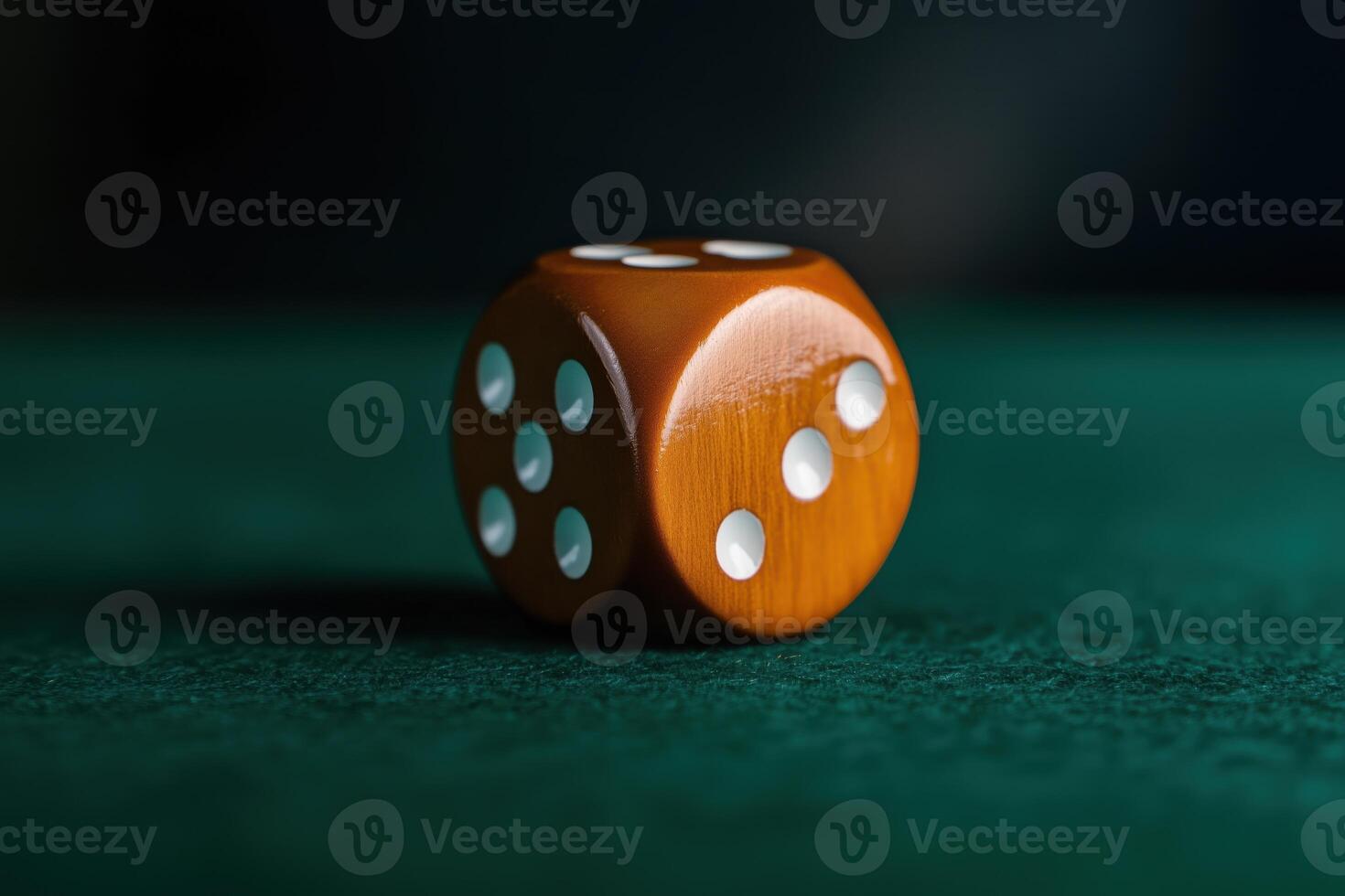 Wooden Dice on Green Felt Surface, Close-Up of Game Piece photo