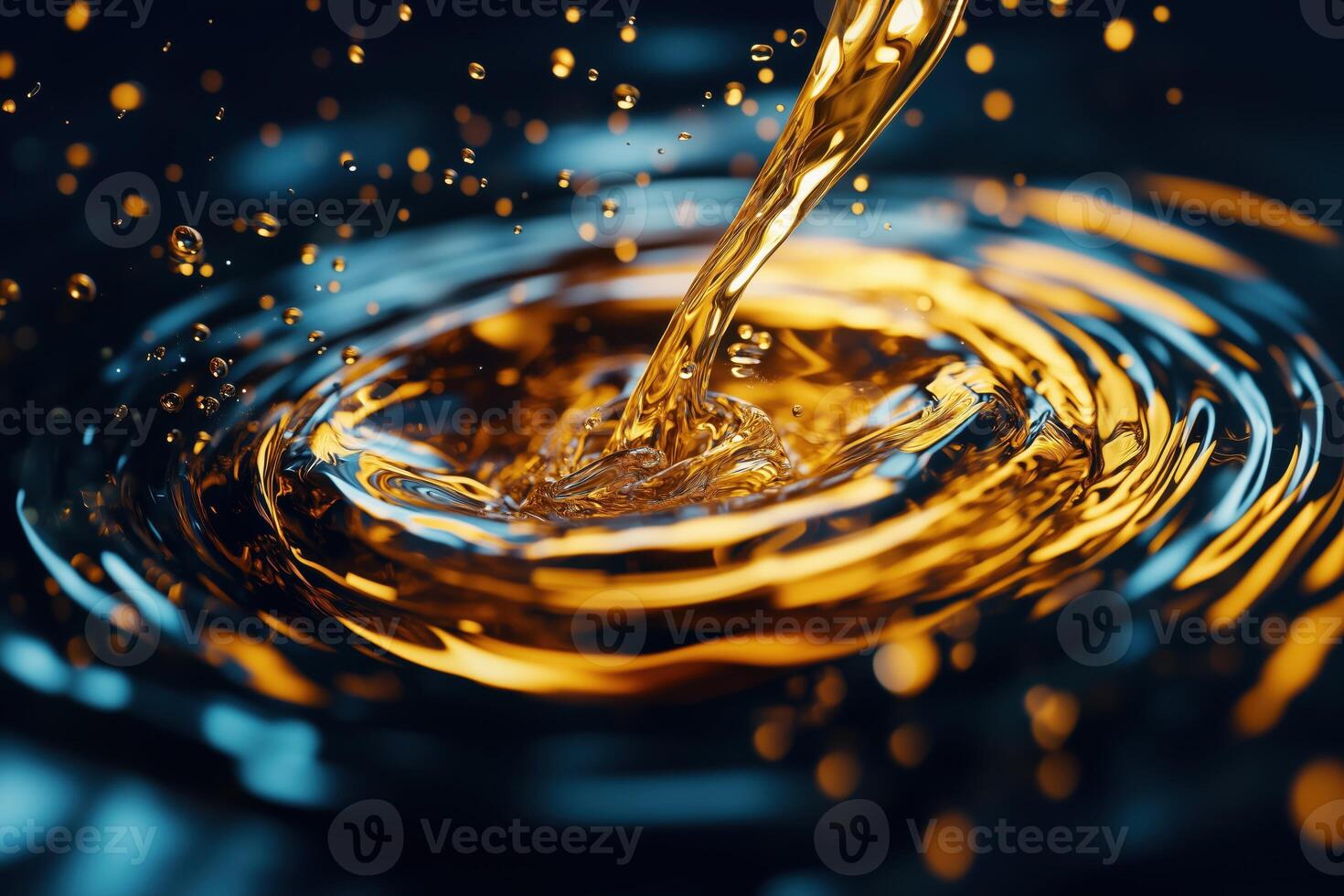 Golden Liquid Splashing with Ripples, Close-Up of Flowing Motion and Vivid Colors photo