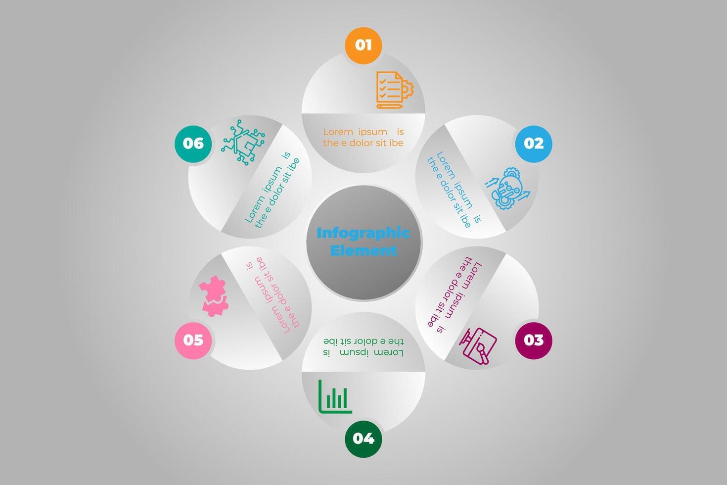 Circle style 6 option business infographic design. vector