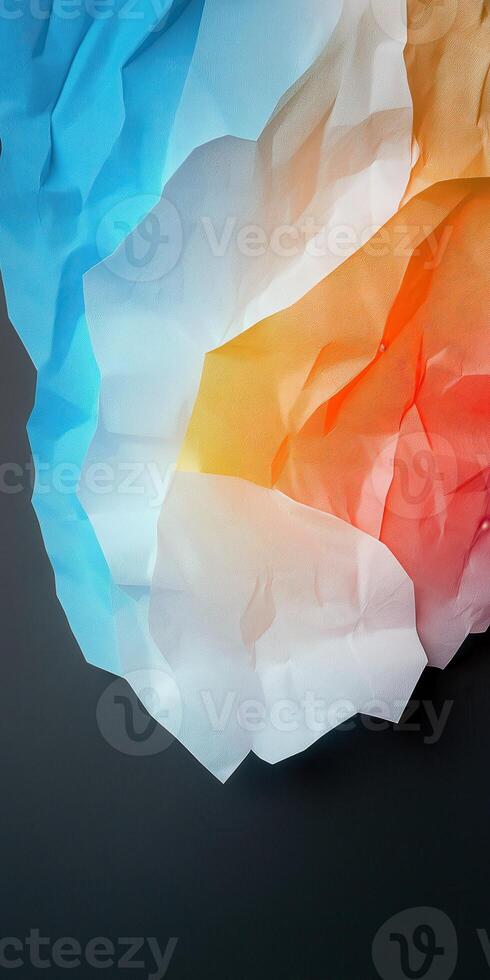 Colorful Wrinkled Paper Texture Background, Abstract Design with Gradient Blue and Orange Tones photo