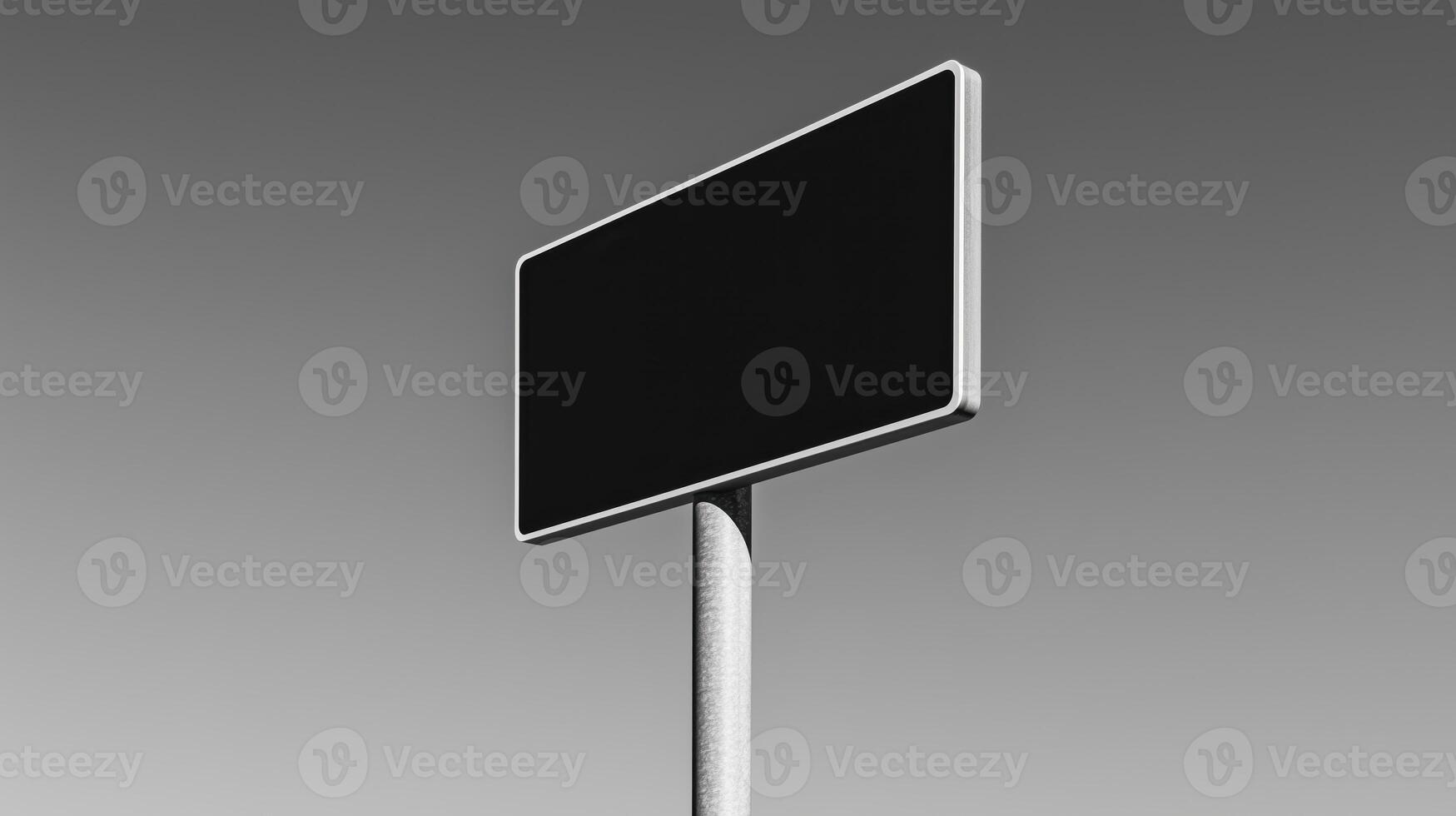 Blank Black Sign on Post Against Minimalist Background, Symbol of Space for Message or Direction, Clean and Modern Design photo