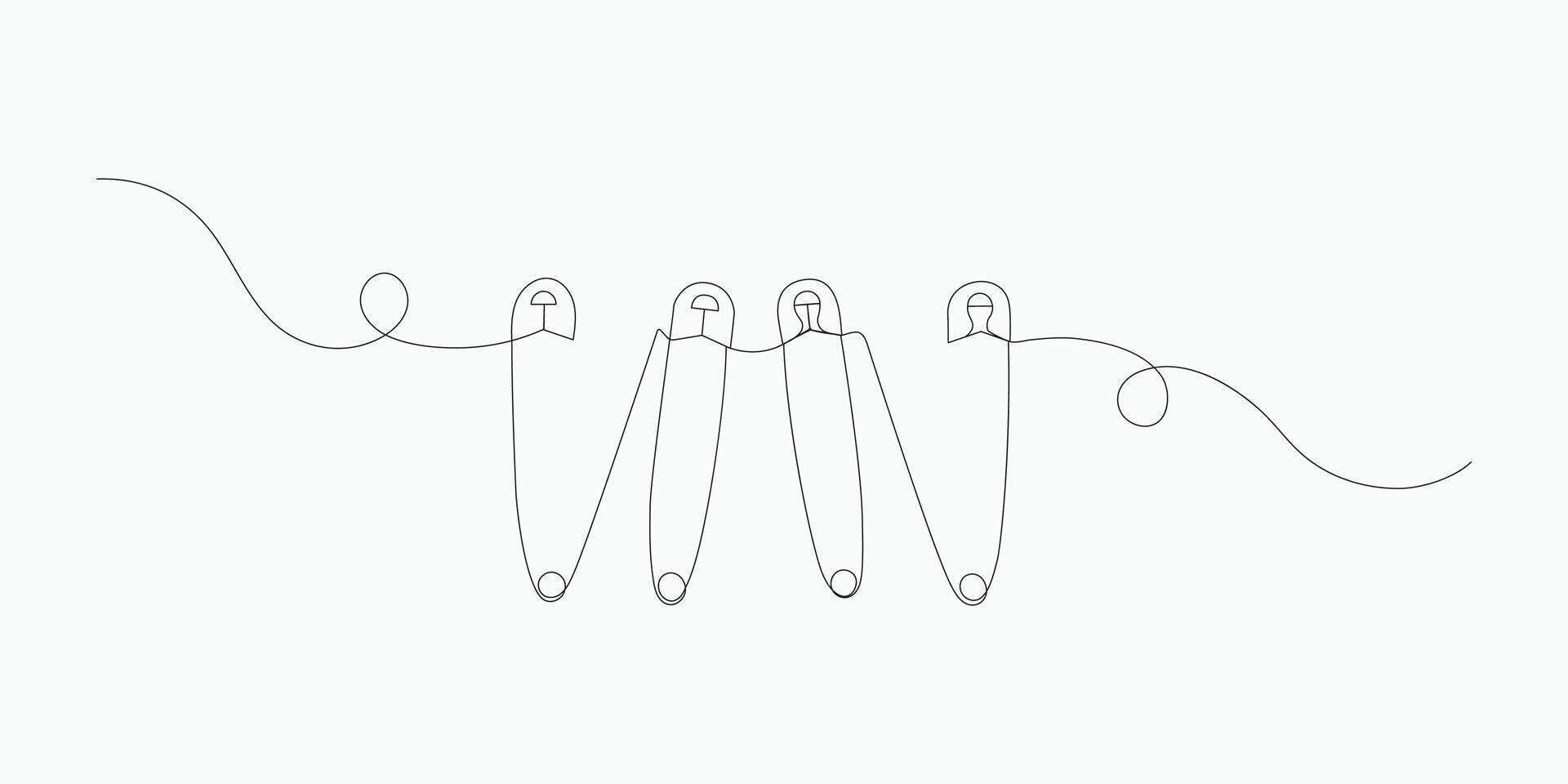 Continuous one line art safety pin vector