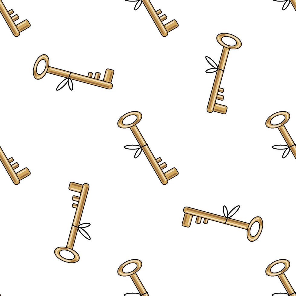 Hand drawn seamless pattern with golden keys in cartoon style vector