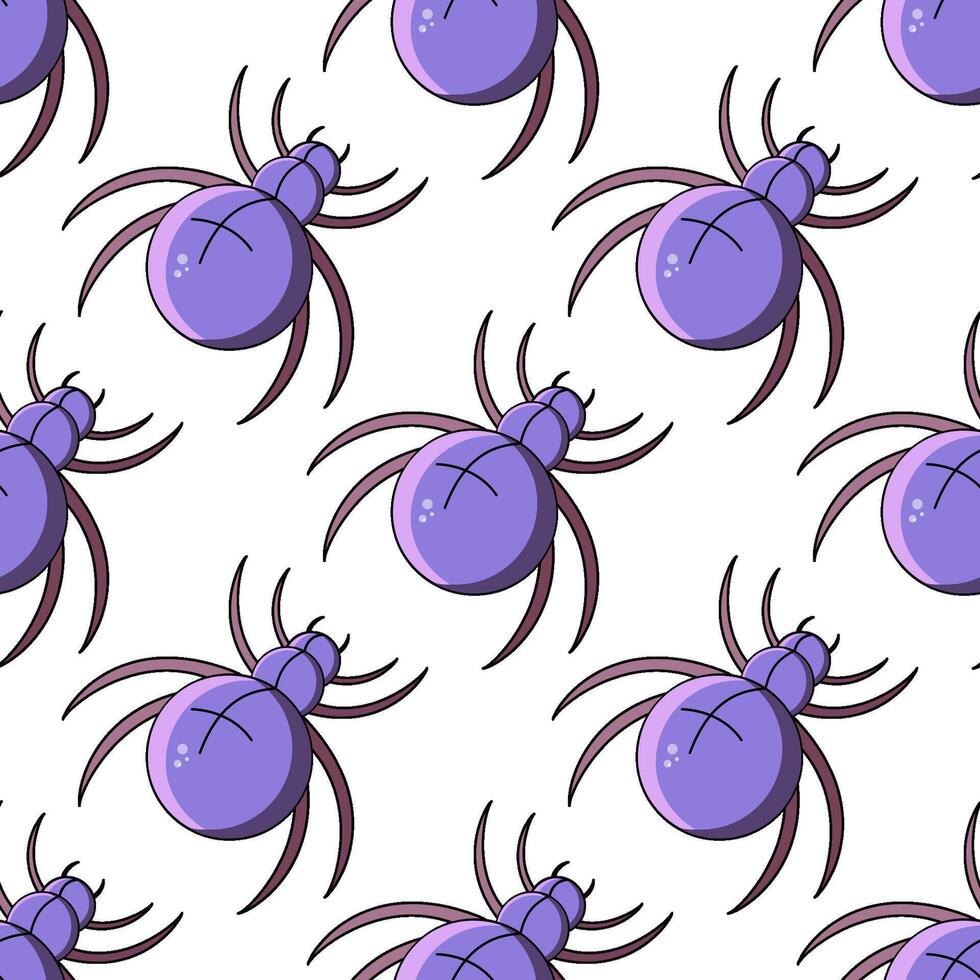 Hand drawn seamless pattern with purple spiders on white background vector