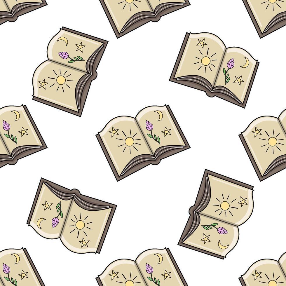 Hand drawn seamless pattern with magical books in vintage beige tones vector