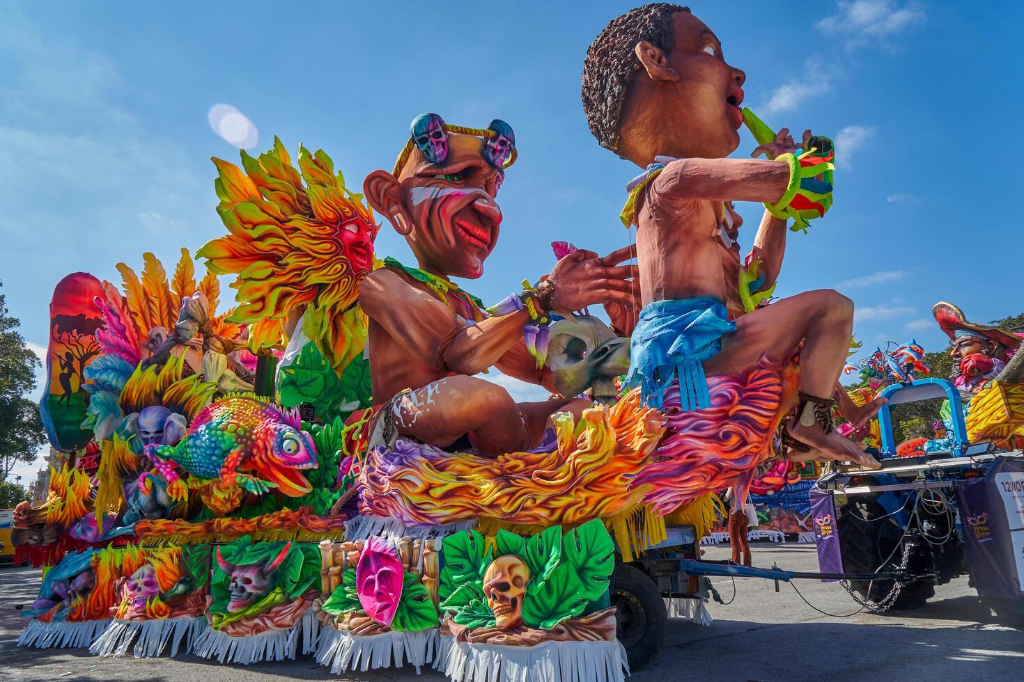 Layered costumes, extravagant floats, and dancers bring joyous spectacle to Malta capital stage joyous carnival mood. Valletta, Malta - 19.02.2023 photo