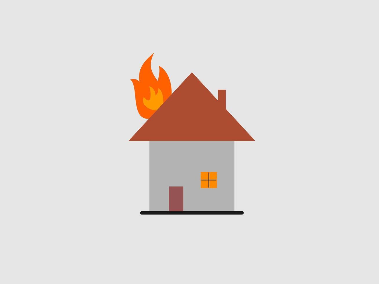 A minimalist illustration of a house with a fire burning on its roof vector