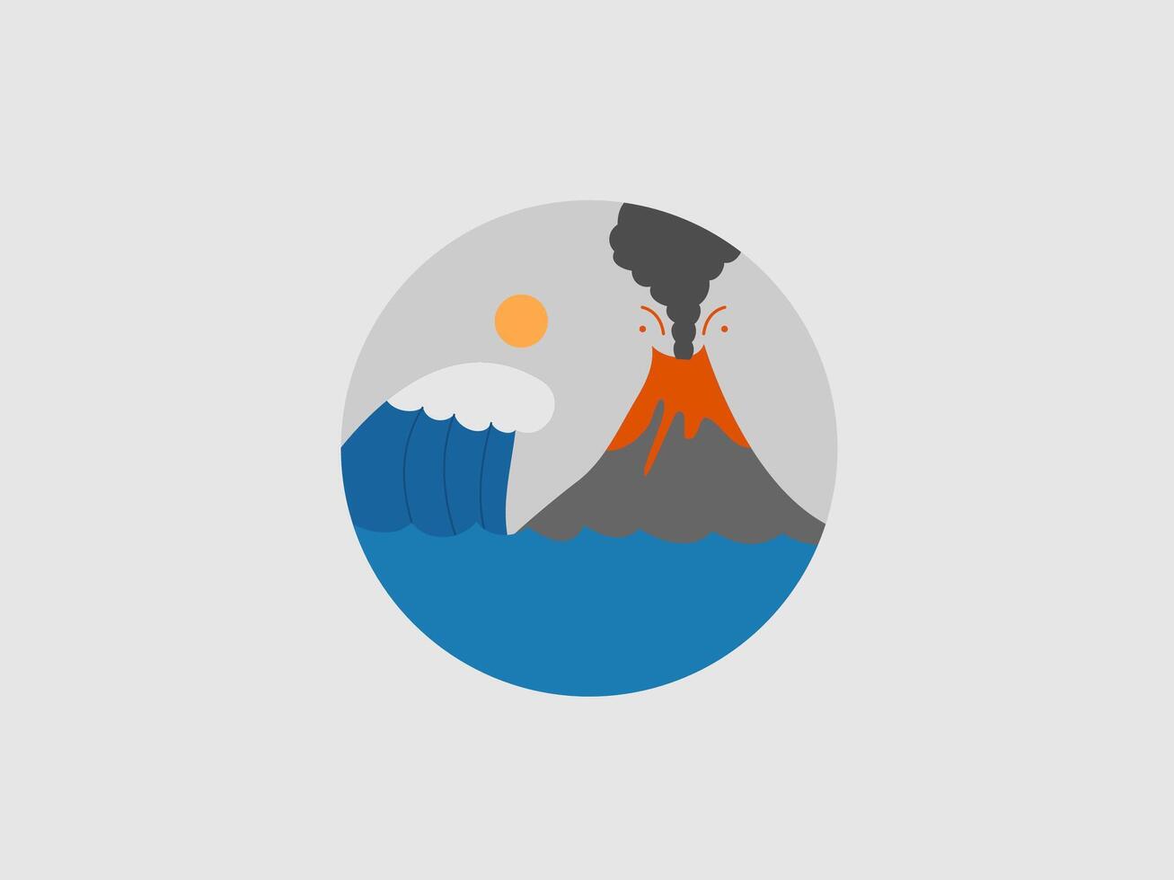 A minimalist illustration featuring a stylized volcano erupting with smoke and lava vector
