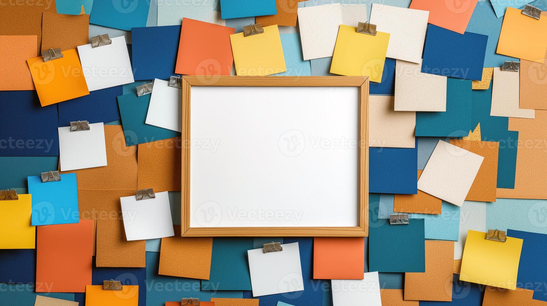 Wooden Bulletin Board Surrounded by Colorful Notes, Creative and Organized Workspace Design for Planning and Inspiration photo