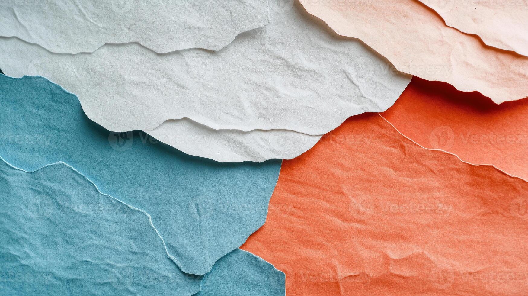 Layered Textured Paper Art in Blue, White, and Orange, Abstract Background for Creative Design Project photo