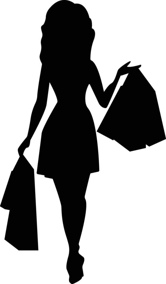 Shopping Girl Silhouette Isolated on White Background vector