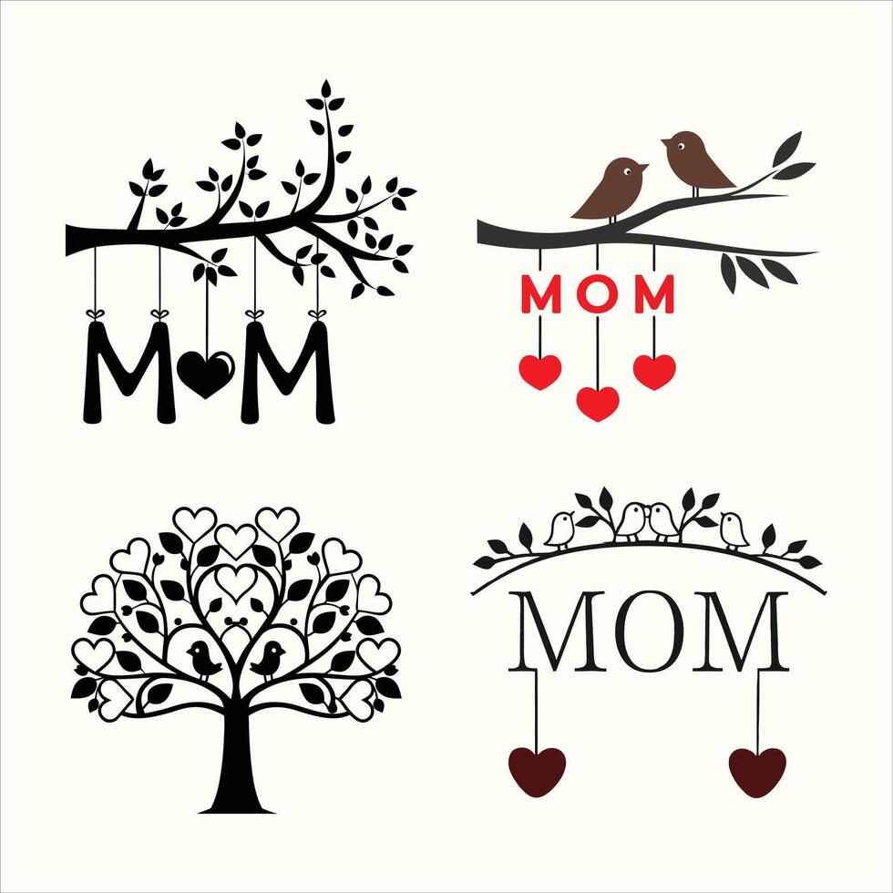 Heartfelt Love Birds and Mom Tree Illustration vector