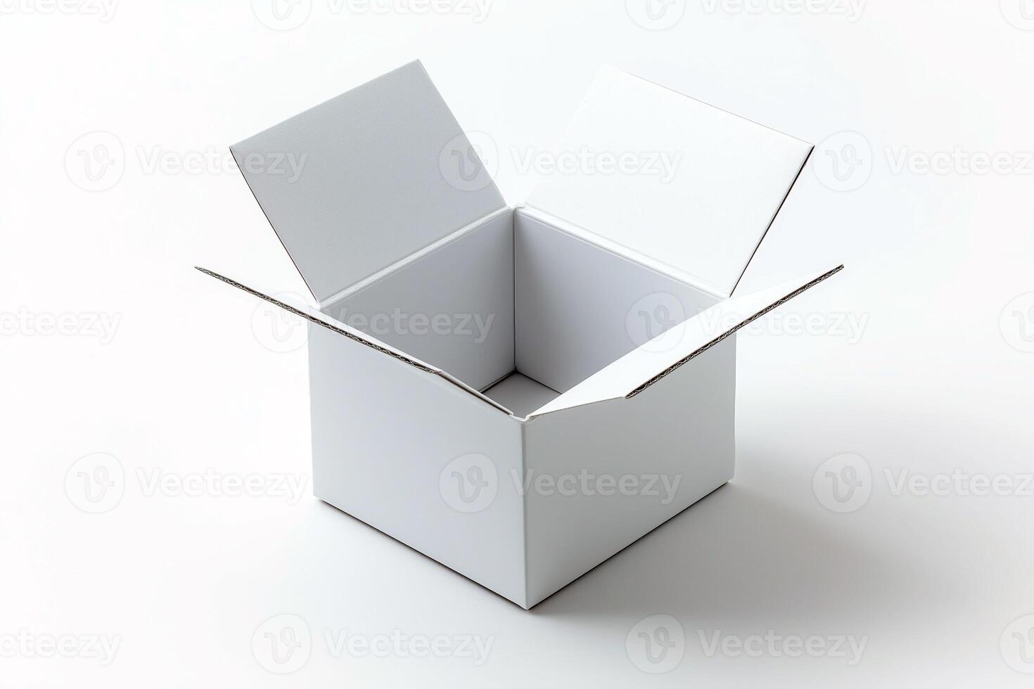 Open Empty White Box, Minimalist Packaging or Shipping Concept, Isolated on White Background photo