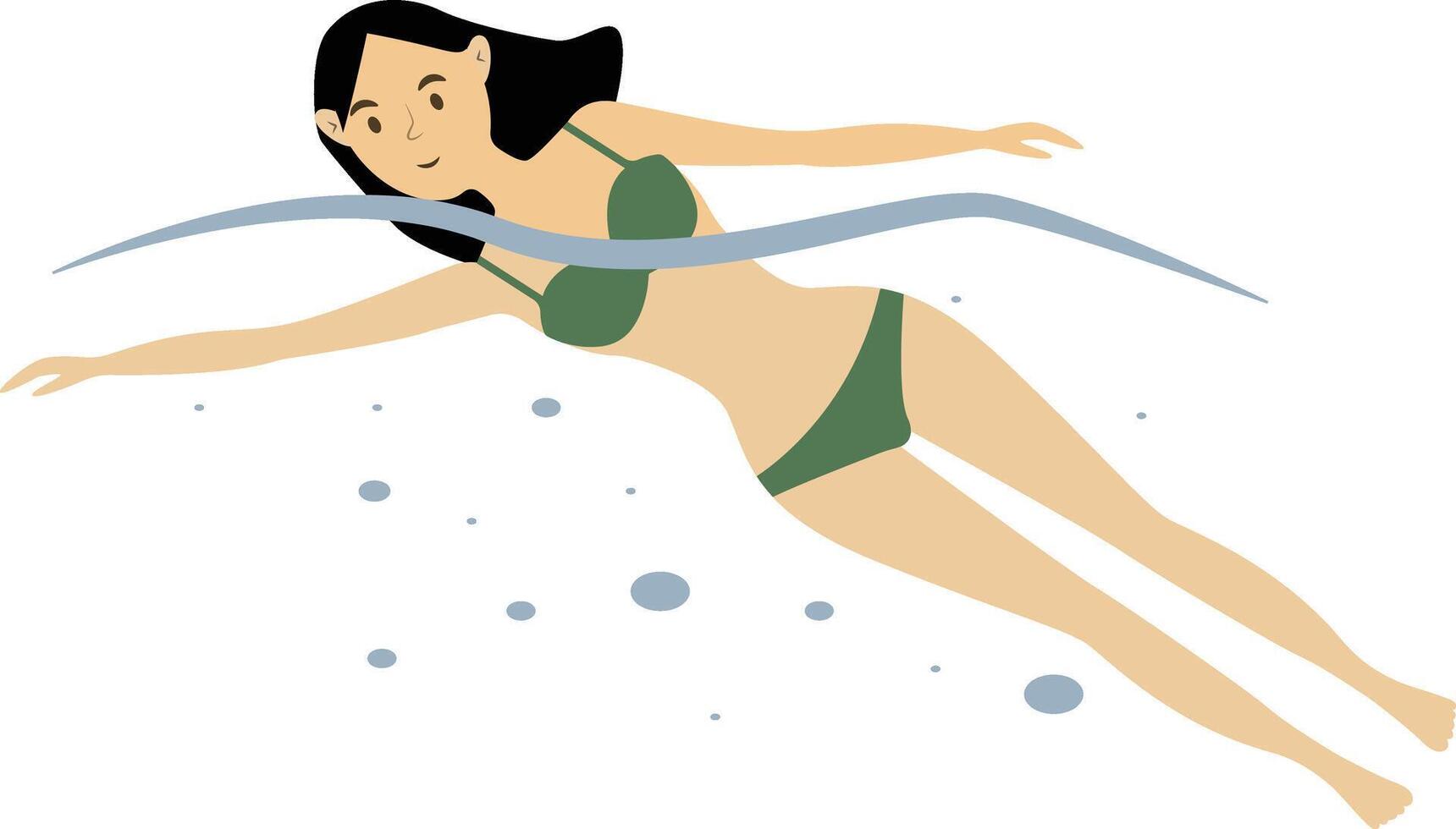 Swimming Female Character with Cartoon Design. vector