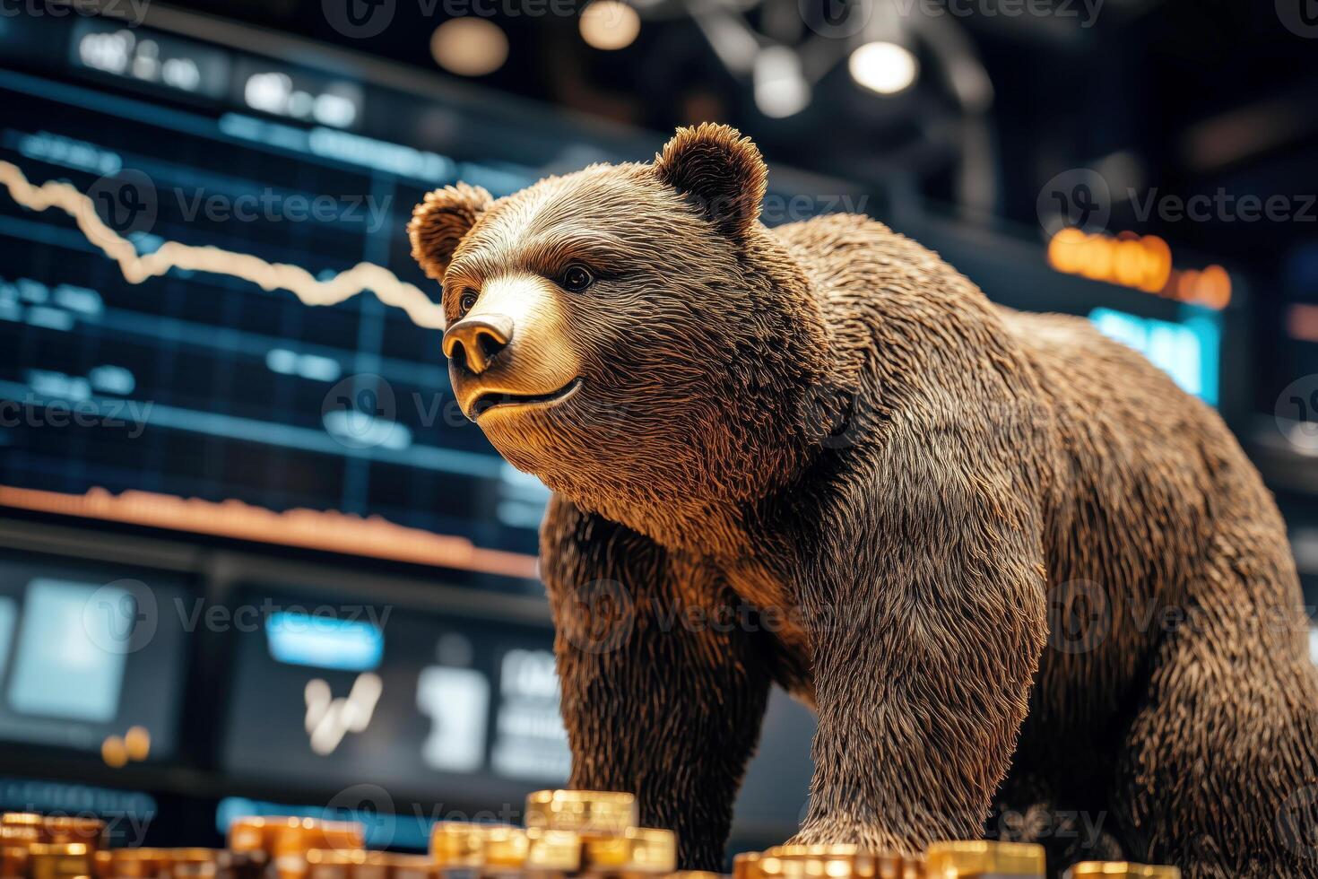 Bear Market Symbol with Financial Decline, Stock Trading Analysis, Economy, Investment Risk Visualization photo