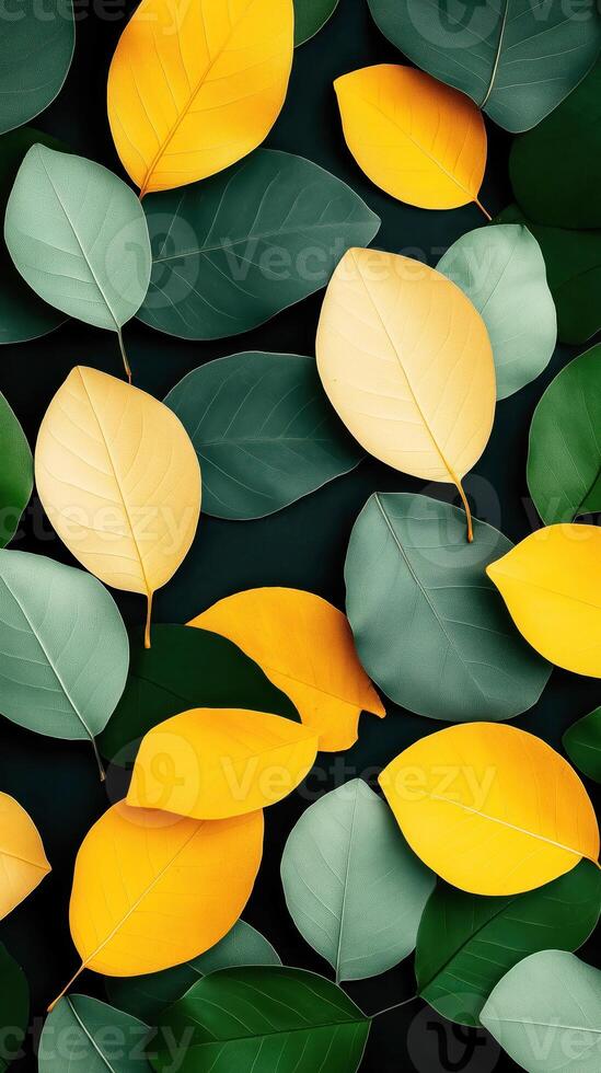 Abstract Green and Yellow Leaves Pattern, Ideal for Nature-Inspired Designs and Background Textures photo