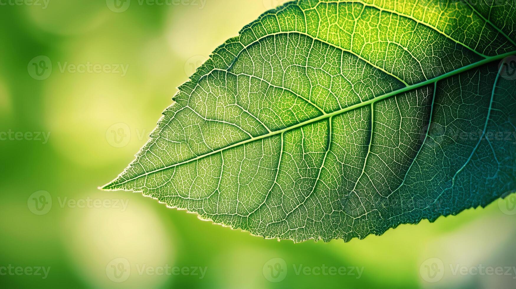 Close-Up Macro Shot of Green Leaf with Intricate Vein Details, Nature and Botany Concept photo